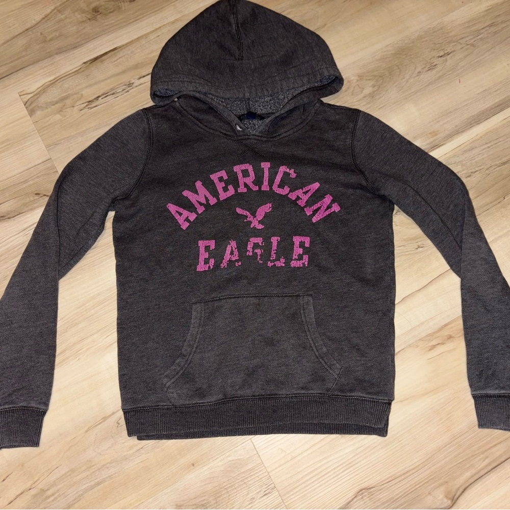 American Eagle Gray Hoodie with Pink Logo